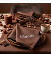 Serviette de Table Marron Chocolat Broderie Or - Coton ou Lin Personnalisée