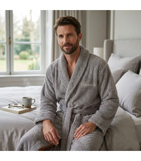 peignoir coton gris personnalisé avec prénom brodé