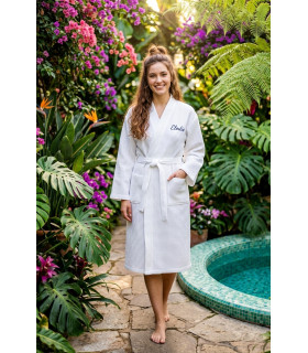 peignoir kimono blanc personnalisé avec prénom brodé