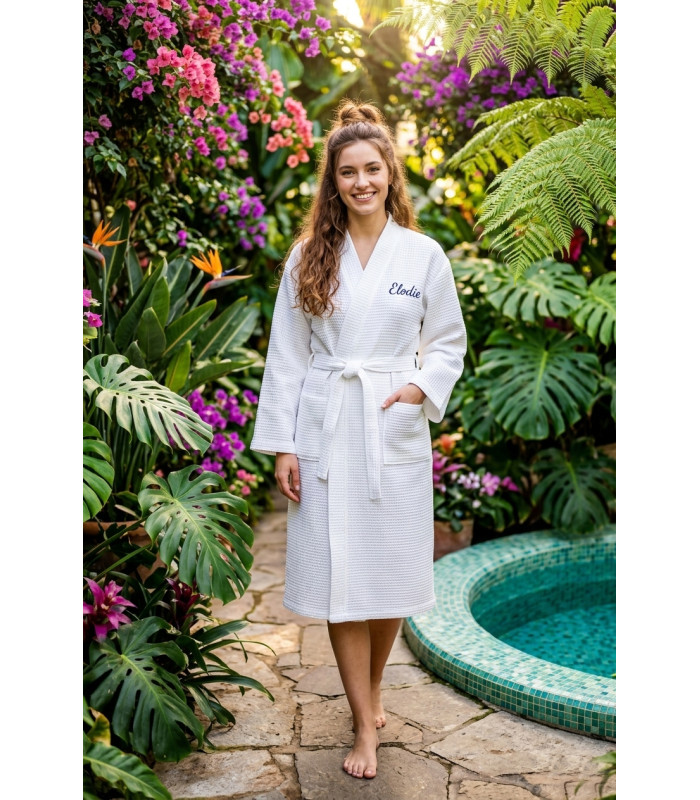 Peignoir Kimono Personnalisé Broderie Prénom – 100% Coton (220 g/m²)