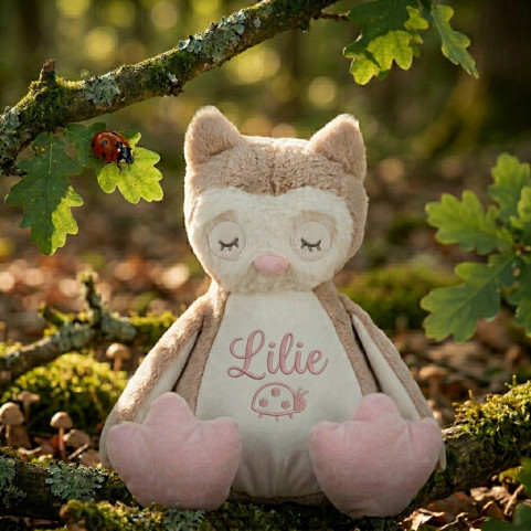 peluche chouette personnalisée avec prénom enfant