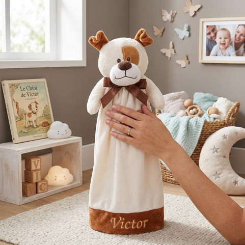 doudou marionnette chien personnalisé brodé prénom