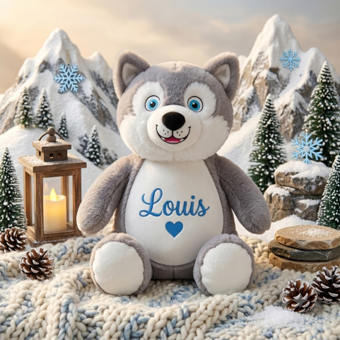 chien loup personnalisé avec prénom brodé