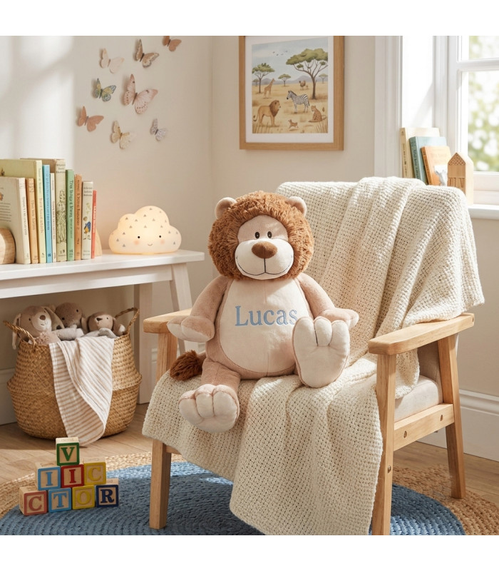 Peluche Lion Personnalisée – Broderie Prénom et Naissance