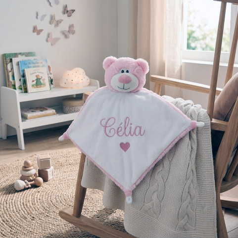 doudou ours rose personnalisé avec prénom brodé