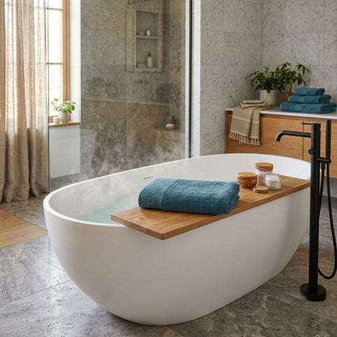 drap de bain brodé prénom bleu finition dentelle