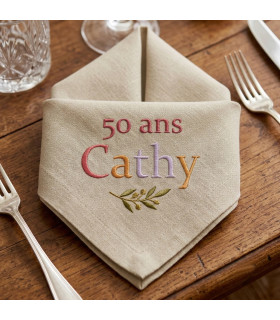 serviette de table brodée écru