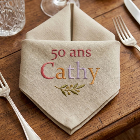serviette de table brodée écru