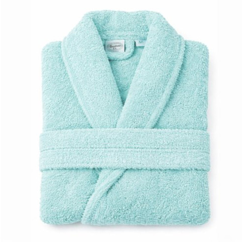 peignoir col chale bleu vert brodé