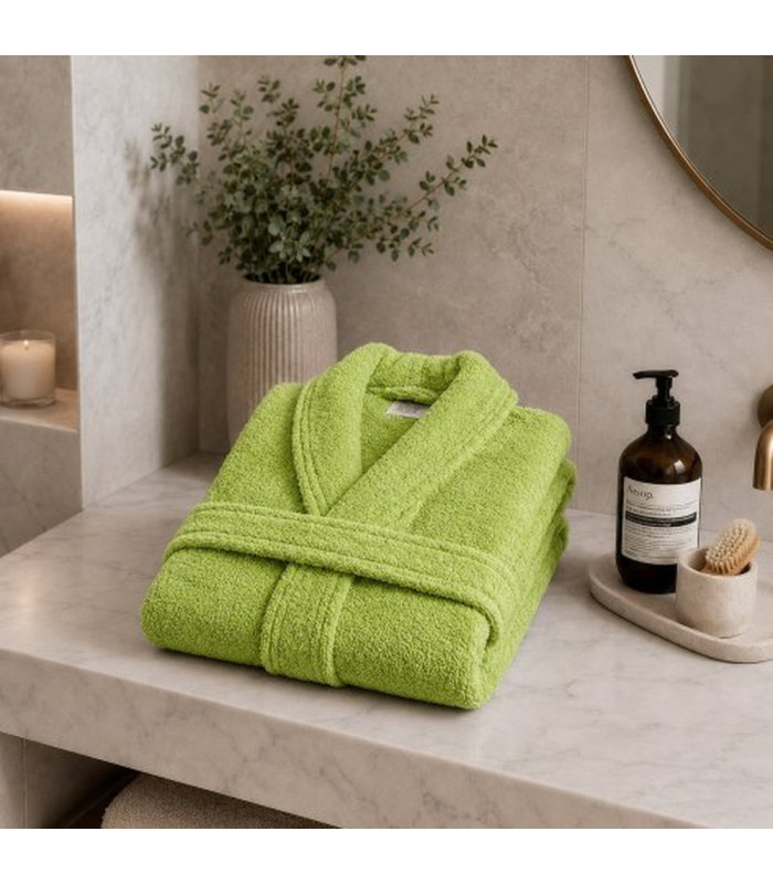 Peignoir Adulte Personnalisé en Coton 420g - Vert Pistache (Broderie Cœur ou Dos)