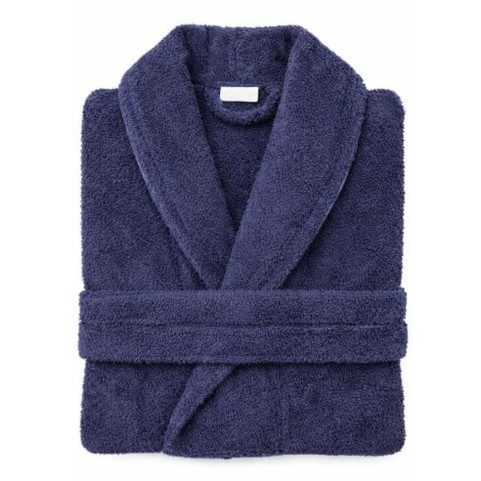 Peignoir en Coton Bleu Marine Col Châle - Personnalisable