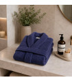 Peignoir en Coton Bleu Marine Col Châle - Personnalisable