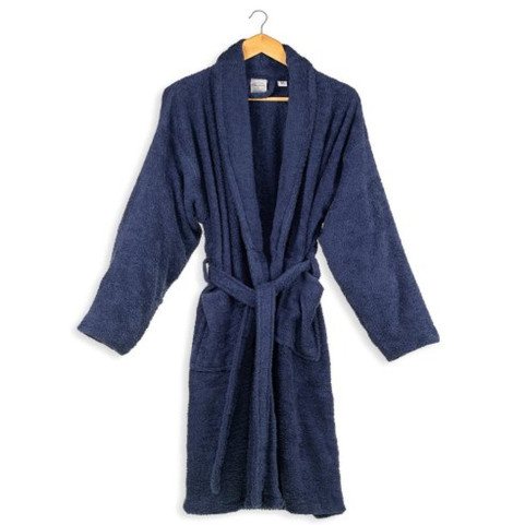 Peignoir en Coton Bleu Marine Col Châle - Personnalisable