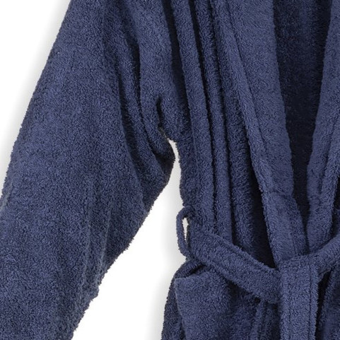 Peignoir en Coton Bleu Marine Col Châle - Personnalisable