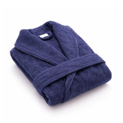 Peignoir en Coton Bleu Marine Col Châle - Personnalisable