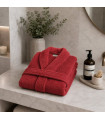 Peignoir en Coton Rouge Col Châle - Personnalisable