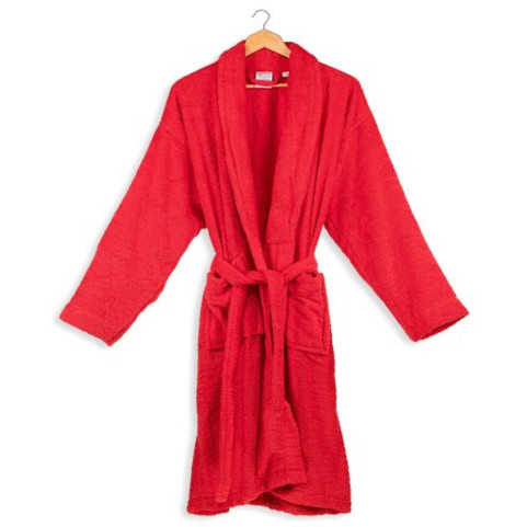 Peignoir en Coton Rouge Col Châle - Personnalisable