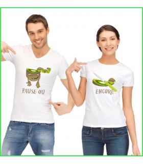 tee shirt duo blanc motif kiwi