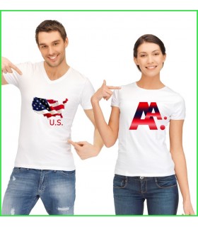 tee shirt duo pour le couple, tee shirt rigolo pour fans des usa