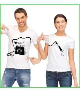 Téléphone et combiné sur t shirt couple duo