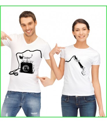 Téléphone et combiné sur t shirt couple duo