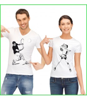 Un beau tee shirt duo pour couples avec tennis man et woman