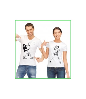 Un beau tee shirt duo pour couples avec tennis man et woman