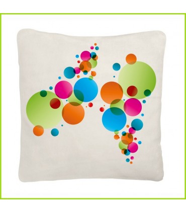 De jolies bulles colorées sur un coussin blanc format 40x40