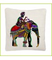 Coussin Déco "Éléphant d'Inde" – Couleurs Vibrantes & Design Exotique