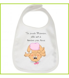 Petit message rigolo sur la purée de maman inscrit sur un bavoir