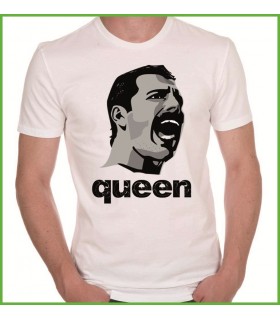 superbe tee shirt blanc avec tete de freddy mercury, groupe queen sur t shirt