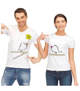 lot de tee shirt pour le couple oiseaux sur branche d'arbre