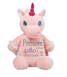 Licorne rose brodée