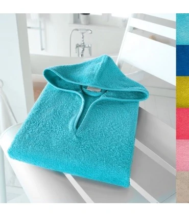 Poncho enfant brodé turquoise