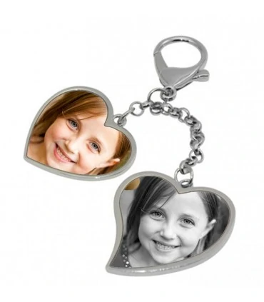 Porte clé photo coeur double