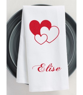 Serviette de table blanche motif coeur