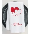 Serviette de table brodée motif coeur