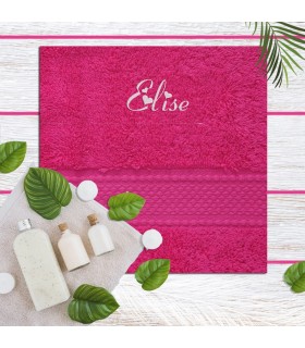 Drap de bain brodé fushia