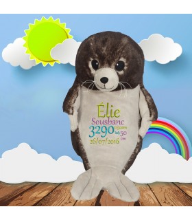 Phoque en peluche brodé