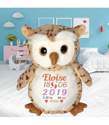 Chouette peluche brodée