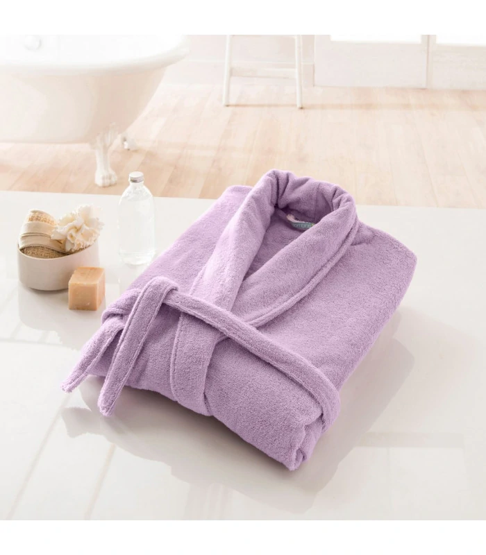 Peignoir brodé col chale lilas