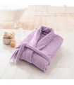Peignoir brodé col chale lilas