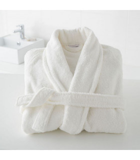 Peignoir brodé col chale blanc