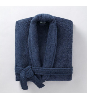 Peignoir brodé col chale bleu