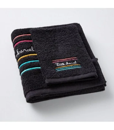 Serviette brodée noire little marcel