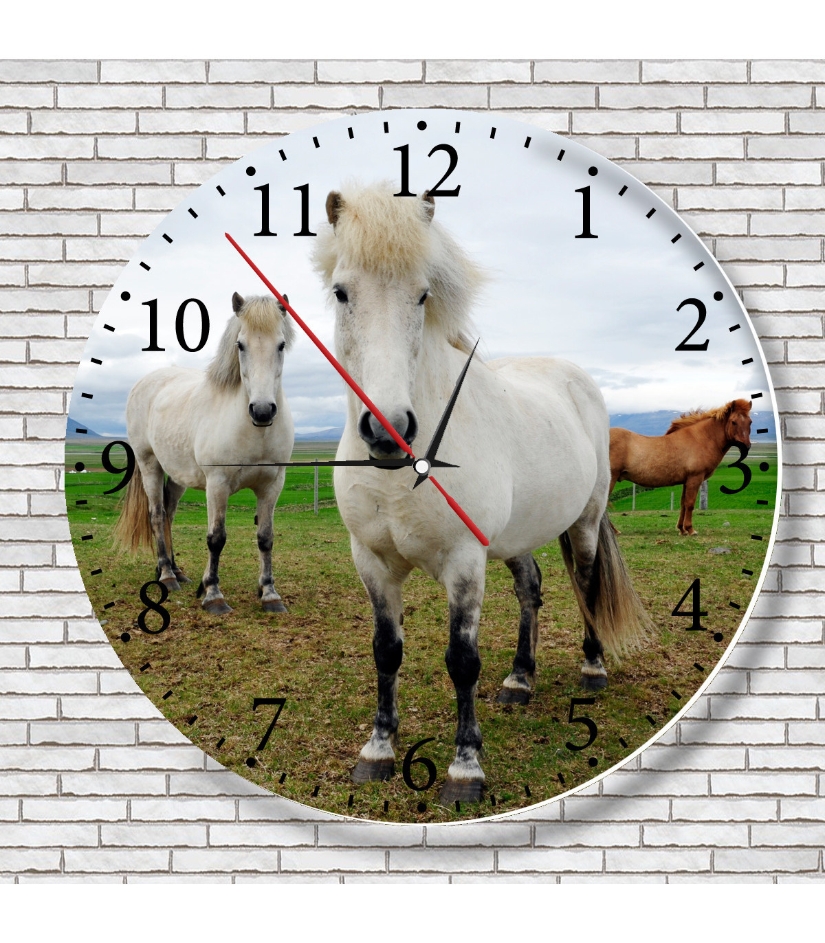 Montre horloge murale déco noire et chevaux blanc – Chevaux Passion