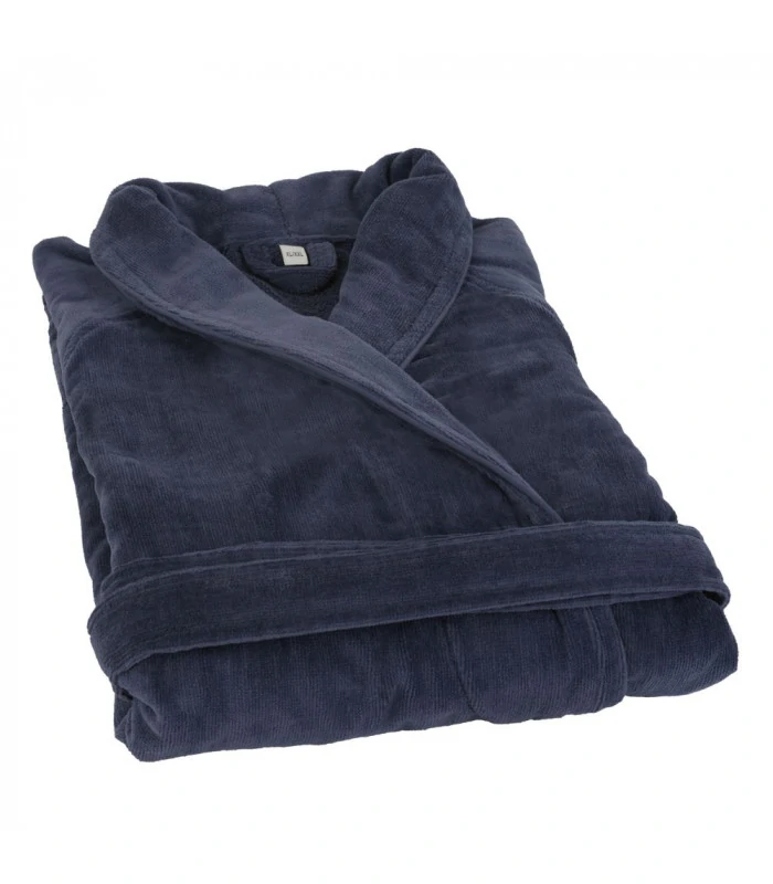 Peignoir velours brodé bleu marine