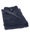Peignoir velours brodé bleu marine