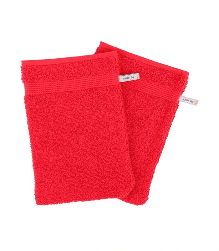 Gant de toilette rouge brodé