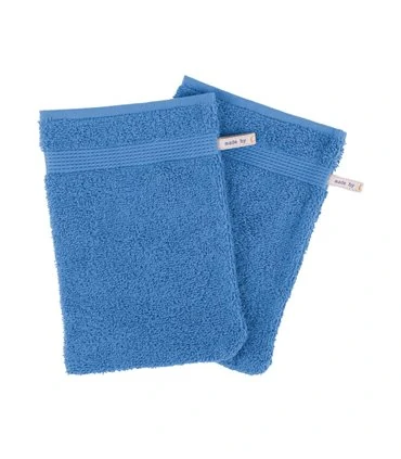 Gant de toilette bleu fonce brodé